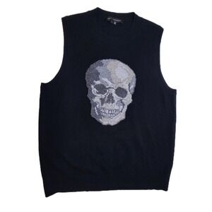 SKULL CASHMERE Cross Stitch Sleeveless Sweater Vest Black 100% Cashmere Large